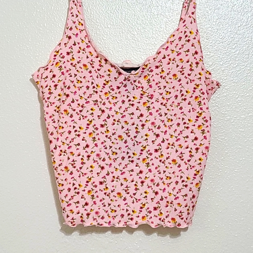 Light Pink Floral Knit Crop Tank Top - Forever 21